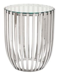 4251549349228 - Luxus Beistelltisch Silber Ã 46 x H 56 cm - Runder Edelstahl Tisch mit Glasplatte
