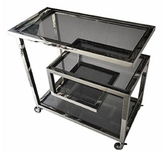 4251549349273 - Luxus Servierwagen Silber   Schwarz 83 x 42 x H 78 cm - Hotel Restaurant Gastronomie Trolley