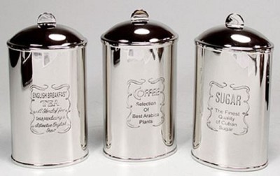 4251549349419 - Luxus Messing Tee Kaffee Zucker Dosen Set Silber 9 x 6 x H 15 cm - Luxus QualitÃ¤t