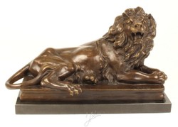 4251549349488 - Luxus Bronzefigur mit Marmorsockel Liegender Nach Rechts Schauender LÃ¶we Bronze   Grau H 38 cm - Luxus QualitÃ¤t