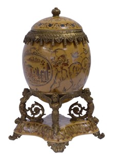 4251549349631 - Barock Porzellan Ei mit Deckel Mehrfarbig   Antik Messingfarben 205 x 154 x H 283 cm - Prunkvolle Barock Deko Aufbewahrungsbox