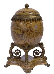 4251549349631 - Barock Porzellan Ei mit Deckel Mehrfarbig   Antik Messingfarben 205 x 154 x H 283 cm - Prunkvolle Barock Deko Aufbewahrungsbox