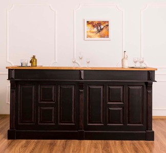 4251549349785 - Landhausstil Thekenschrank Antik Schwarz   Naturfarben 240 x 65 x H 107 cm - Ladentheke mit Schubladen und AblagefÃ¤cher