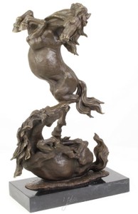 4251549349822 - Luxus Bronze Skulptur KÃ¤mpfende Pferde Bronze   Schwarz 33 x 143 x H 51 cm - Deko Bronzefigur mit Marmorsockel