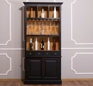 4251549350163 - Landhausstil Weinschrank Schwarz   Naturfarben 103 x 36 x H 210 cm - Barschrank im Landhausstil