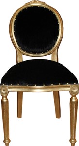 4252006254000 - Barock Medaillon Luxus Esszimmer Stuhl ohne Armlehnen in Schwarz   Gold - Interior