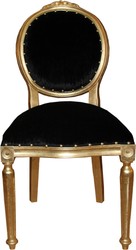 4252006254000 - Barock Medaillon Luxus Esszimmer Stuhl ohne Armlehnen in Schwarz   Gold - Interior