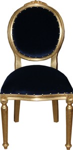 4251549331421 - Barock Medaillon Luxus Esszimmer Stuhl ohne Armlehnen in Royalblau   Gold - Limited Edition