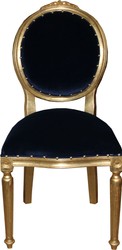 4251549331421 - Barock Medaillon Luxus Esszimmer Stuhl ohne Armlehnen in Royalblau   Gold - Limited Edition