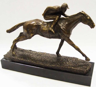 4251549350798 - Luxus Bronze Skulptur Jockey mit Pferd Bronze   Gold   Schwarz 29 x 79 x H 214 cm - Dekofigur