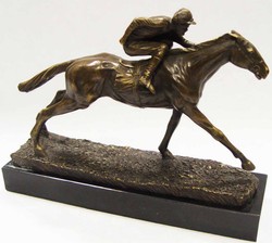4251549350798 - Luxus Bronze Skulptur Jockey mit Pferd Bronze   Gold   Schwarz 29 x 79 x H 214 cm - Dekofigur