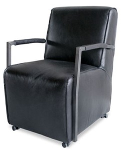 4251549351269 - Luxus Wohnzimmer BÃ¼ffelleder Sessel mit Rollen Schwarz   Silber 59 x 69 x H 93 cm - Echtleder MÃ¶bel