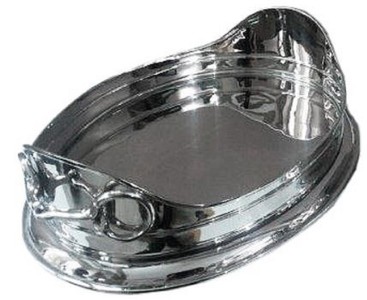 4251549351610 - Luxus Messing Horsebit Serviertablett Oval Silber 47 x 30 x H 15 cm - Luxus Accessoires Horse Bit