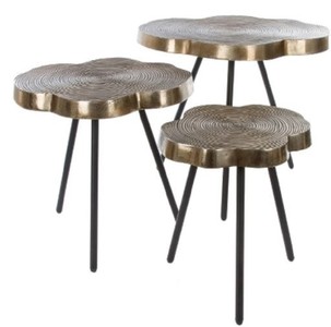 4251549352136 - Luxus Beistelltisch Set Bronze Schwarz 57 x 50 x H 52 cm - Metall Beistelltische im Baumscheiben Design mit aufwendigem Jahresringmuster in den Tischplatten 4251549352136 - Luxus Beistelltisch Set Bronze Schwarz 57 x 50 x H 52 cm - Metall Beistelltische im Baumscheiben Design mit aufwendigem Jahresringmuster in den Tischplatten