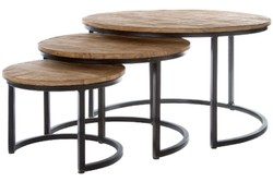 4251549352198 - Luxus Couchtisch 3er Set Naturfarben Schwarz Ø 78 x H 48 cm - Runde Wohnzimmertische mit halbrundem Metall Untergestell 4251549352198 - Luxus Couchtisch 3er Set Naturfarben Schwarz Ø 78 x H 48 cm - Runde Wohnzimmertische mit halbrundem Metall Untergestell
