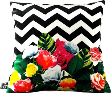 4251549352624 - Luxus Kissen Miami Flowers 45 x 45 cm - Feinster Samtstoff - Deko Wohnzimmer Kissen