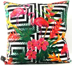 4251549352983 - Luxus Kissen Miami Flamingos & Flowers Mehrfarbig 45 x 45 cm - Feinster Samtstoff - Deko Wohnzimmer Kissen