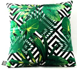 4251549352990 - Luxus Kissen Miami Palm Leaves Schwarz   WeiÃ   GrÃ¼n 45 x 45 cm - Feinster Samtstoff - Deko Wohnzimmer Kissen