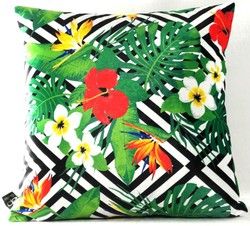 4251549353003 - Luxus Kissen Miami Flowers Schwarz   WeiÃ   Mehrfarbig 45 x 45 cm - Feinster Samtstoff - Wohnzimmer Deko Zierkissen