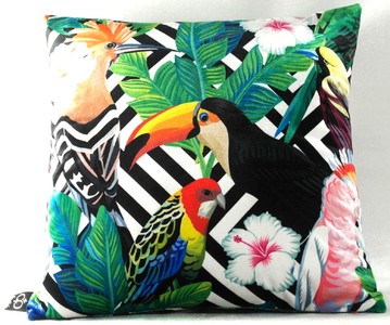 4251549353010 - Luxus Kissen Miami Parrots & Flowers Schwarz   WeiÃ   Mehrfarbig 45 x 45 cm - Feinster Samtstoff - Wohnzimmer Deko Zierkissen
