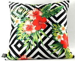4251549353027 - Luxus Deko Kissen Miami Flowers & Leaves Schwarz   WeiÃ   Mehrfarbig 45 x 45 cm - Feinster Samtstoff - Luxus QualitÃ¤t