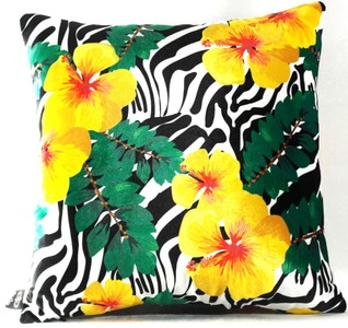 4251549353058 - Luxus Deko Kissen Florida Flowers Mehrfarbig 45 x 45 cm - Feinster Samtstoff - Dekoratives Wohnzimmer Kissen
