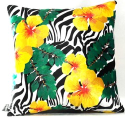 4251549353058 - Luxus Deko Kissen Florida Flowers Mehrfarbig 45 x 45 cm - Feinster Samtstoff - Dekoratives Wohnzimmer Kissen