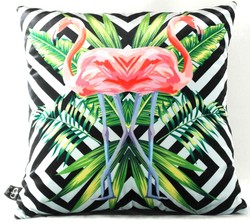 4251549353065 - Luxus Deko Kissen Florida Flamingos Mehrfarbig 45 x 45 cm - Feinster Samtstoff - Dekoratives Wohnzimmer Kissen