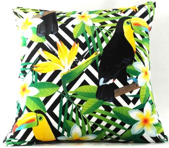 4251549353089 - Luxus Kissen California Parrots & Flowers Mehrfarbig 45 x 45 cm - Edles Deko Kissen aus feinstem Samtstoff