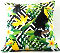 4251549353089 - Luxus Kissen California Parrots & Flowers Mehrfarbig 45 x 45 cm - Edles Deko Kissen aus feinstem Samtstoff