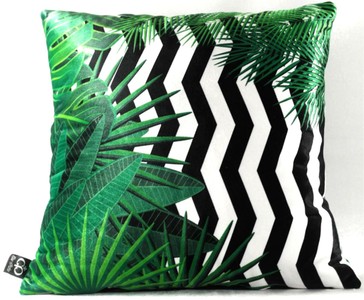 4251549353119 - Luxus Kissen Orlando Palm Leaves Schwarz   WeiÃ   GrÃ¼n 45 x 45 cm - Feinster Samtstoff - Deko Wohnzimmer Kissen