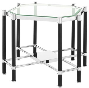 4251549353225 - Luxus Beistelltisch mit Glasplatte Silber   Schwarz 725 x 725 x H 555 cm - WohnzimmermÃ¶bel