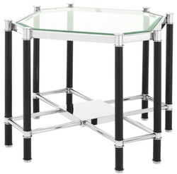 4251549353225 - Luxus Beistelltisch mit Glasplatte Silber   Schwarz 725 x 725 x H 555 cm - WohnzimmermÃ¶bel