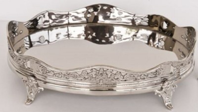 4251549353539 - Luxus Messing Serviertablett Oval Silber 325 x 24 x H 10 cm - Hotel & Restaurant Accessoires