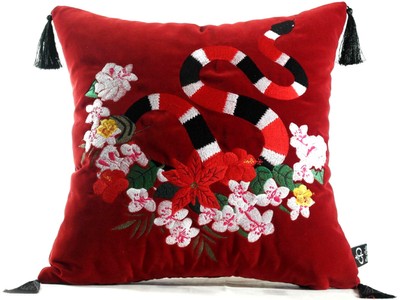 4251549353706 - Luxus Deko Kissen mit Troddeln Snake Rot   Mehrfarbig 45 x 45 cm - Feinster Samtstoff - Luxus QualitÃ¤t