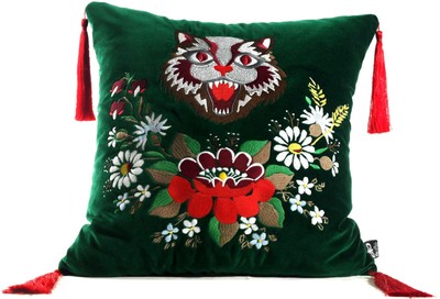 4251549353713 - Luxus Deko Kissen mit Troddeln Cat Grün Mehrfarbig 45 x 45 cm - Feinster Samtstoff - Wohnzimmer Kissen 4251549353713 - Luxus Deko Kissen mit Troddeln Cat Grün Mehrfarbig 45 x 45 cm - Feinster Samtstoff - Wohnzimmer Kissen