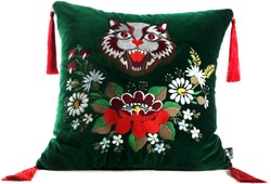 4251549353713 - Luxus Deko Kissen mit Troddeln Cat Grün Mehrfarbig 45 x 45 cm - Feinster Samtstoff - Wohnzimmer Kissen 4251549353713 - Luxus Deko Kissen mit Troddeln Cat Grün Mehrfarbig 45 x 45 cm - Feinster Samtstoff - Wohnzimmer Kissen