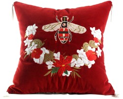 4251549353782 - Luxus Deko Kissen mit Troddeln Bee Rot   Mehrfarbig 45 x 45 cm - Feinster Samtstoff - Luxus Deko Accessoires