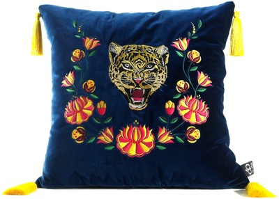 4251549353799 - Luxus Deko Kissen mit Troddeln Tiger Blau Mehrfarbig 45 x 45 cm - Feinster Samtstoff - Luxus Qualität 4251549353799 - Luxus Deko Kissen mit Troddeln Tiger Blau Mehrfarbig 45 x 45 cm - Feinster Samtstoff - Luxus Qualität