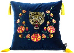 4251549353799 - Luxus Deko Kissen mit Troddeln Tiger Blau Mehrfarbig 45 x 45 cm - Feinster Samtstoff - Luxus Qualität 4251549353799 - Luxus Deko Kissen mit Troddeln Tiger Blau Mehrfarbig 45 x 45 cm - Feinster Samtstoff - Luxus Qualität