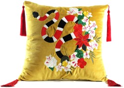 4251549353805 - Luxus Deko Kissen mit Troddeln Snake Gelb Mehrfarbig 45 x 45 cm - Feinster Samtstoff - Luxus Qualität 4251549353805 - Luxus Deko Kissen mit Troddeln Snake Gelb Mehrfarbig 45 x 45 cm - Feinster Samtstoff - Luxus Qualität