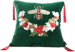 4251549353829 - Luxus Deko Kissen mit Troddeln Bee GrÃ¼n   Mehrfarbig 45 x 45 cm - Feinster Samtstoff - Luxus Deko Accessoires