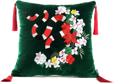 4251549353843 - Luxus Deko Kissen mit Troddeln Snake GrÃ¼n   Mehrfarbig 45 x 45 cm - Feinster Samtstoff - Luxus QualitÃ¤t
