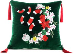 4251549353843 - Luxus Deko Kissen mit Troddeln Snake GrÃ¼n   Mehrfarbig 45 x 45 cm - Feinster Samtstoff - Luxus QualitÃ¤t