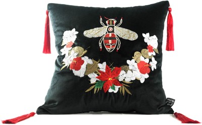 4251549353867 - Luxus Deko Kissen mit Troddeln Bee Schwarz Mehrfarbig 45 x 45 cm - Feinster Samtstoff - Luxus Deko Accessoires 4251549353867 - Luxus Deko Kissen mit Troddeln Bee Schwarz Mehrfarbig 45 x 45 cm - Feinster Samtstoff - Luxus Deko Accessoires