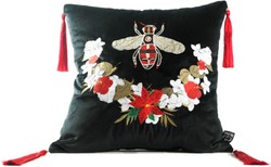4251549353867 - Luxus Deko Kissen mit Troddeln Bee Schwarz Mehrfarbig 45 x 45 cm - Feinster Samtstoff - Luxus Deko Accessoires 4251549353867 - Luxus Deko Kissen mit Troddeln Bee Schwarz Mehrfarbig 45 x 45 cm - Feinster Samtstoff - Luxus Deko Accessoires