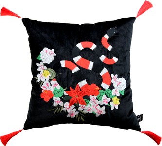 4251549353881 - Luxus Deko Kissen mit Troddeln Snake Schwarz   Mehrfarbig 45 x 45 cm - Feinster Samtstoff - Luxus QualitÃ¤t