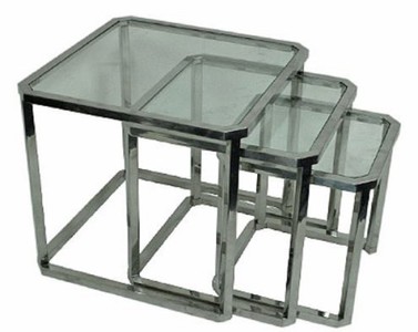 4251549353942 - Luxus Beistelltisch Set Silber 60 x 60 x H 55 cm - Stahl Beistelltische mit Glasplatte