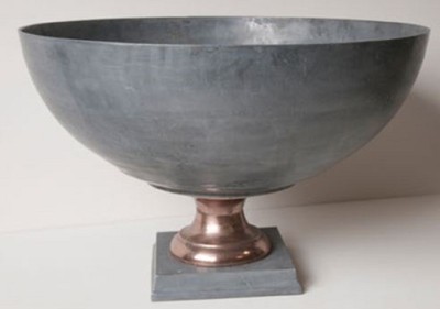 4251549354161 - Luxus Deko SchÃ¼ssel Grau   Kupferfarben Ã 69 x H 44 cm - Runde Aluminium SchÃ¼ssel mit Sockel