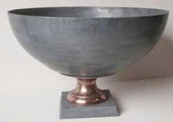 4251549354161 - Luxus Deko SchÃ¼ssel Grau   Kupferfarben Ã 69 x H 44 cm - Runde Aluminium SchÃ¼ssel mit Sockel